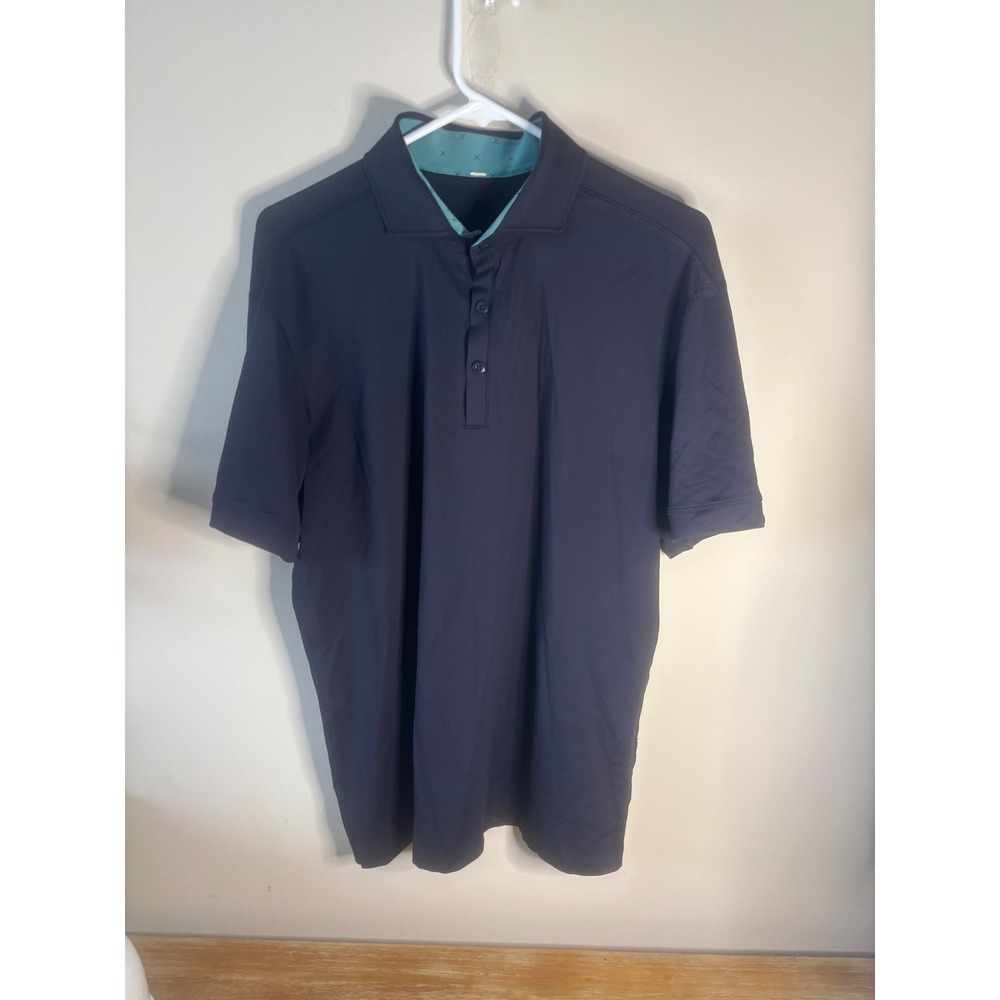 Lululemon Men Golf Polo Shirt Navy Blue Short Sleeve Athleisure Size L - Picture 1 of 4